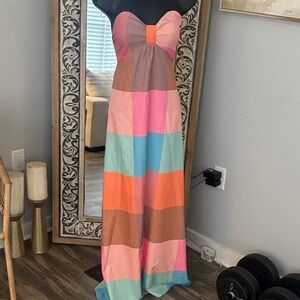 Colorblock Strapless Maxi Dress in Pastel Multicolor